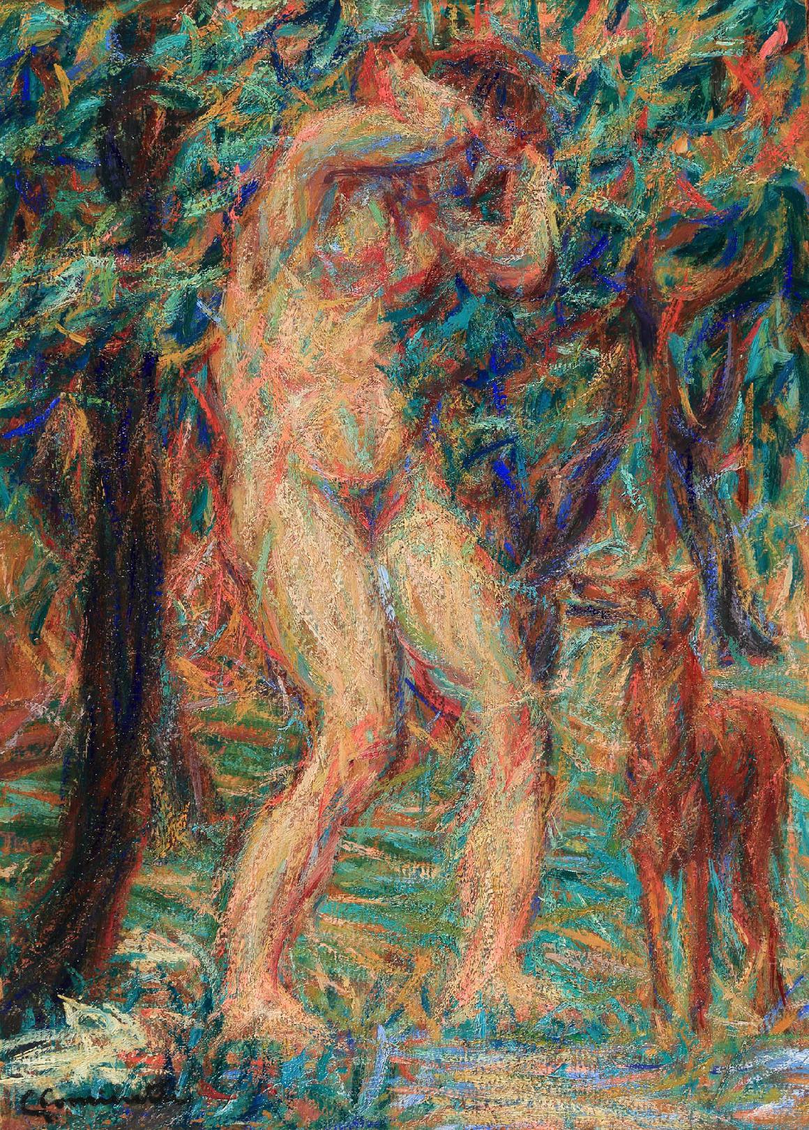Nude woman with dog
